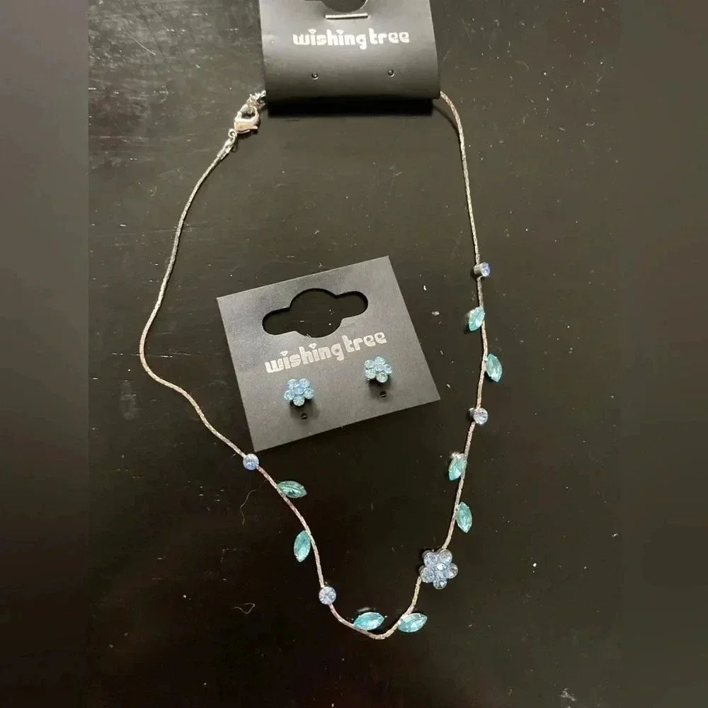 NWT Vintage Y2K Wishing Tree Necklace and Earring Set Blue